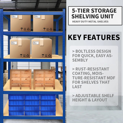 150-200CM Heavy Duty Garage Storage Shelves – 1929LBS Load, Adjustable 4/5 Tier Metal Racking for Home & Warehouse
