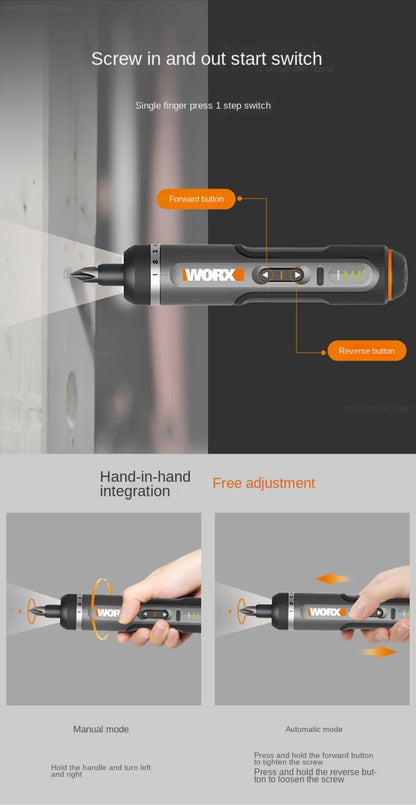 WORX WX242 Mini Electric Screwdriver Set – Smart Cordless, Rechargeable with 30 Bits & Power Drill Tools
