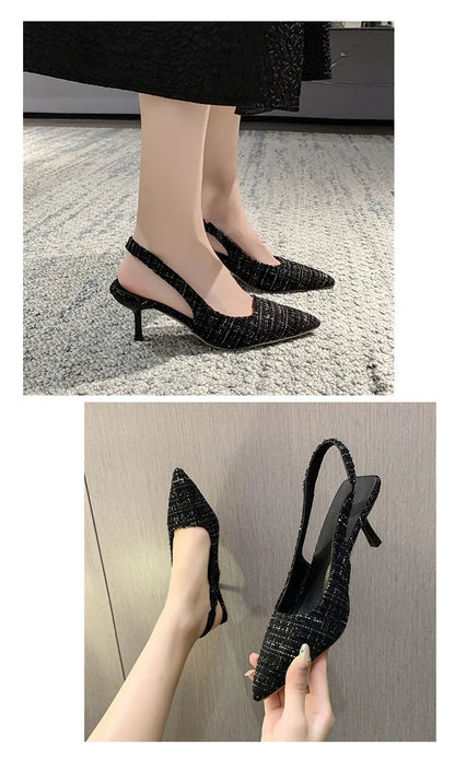 Sea Salt Blue Pointed High Heel Sandals – Women's Fashion Versatile Hollow Back Casual Shoes