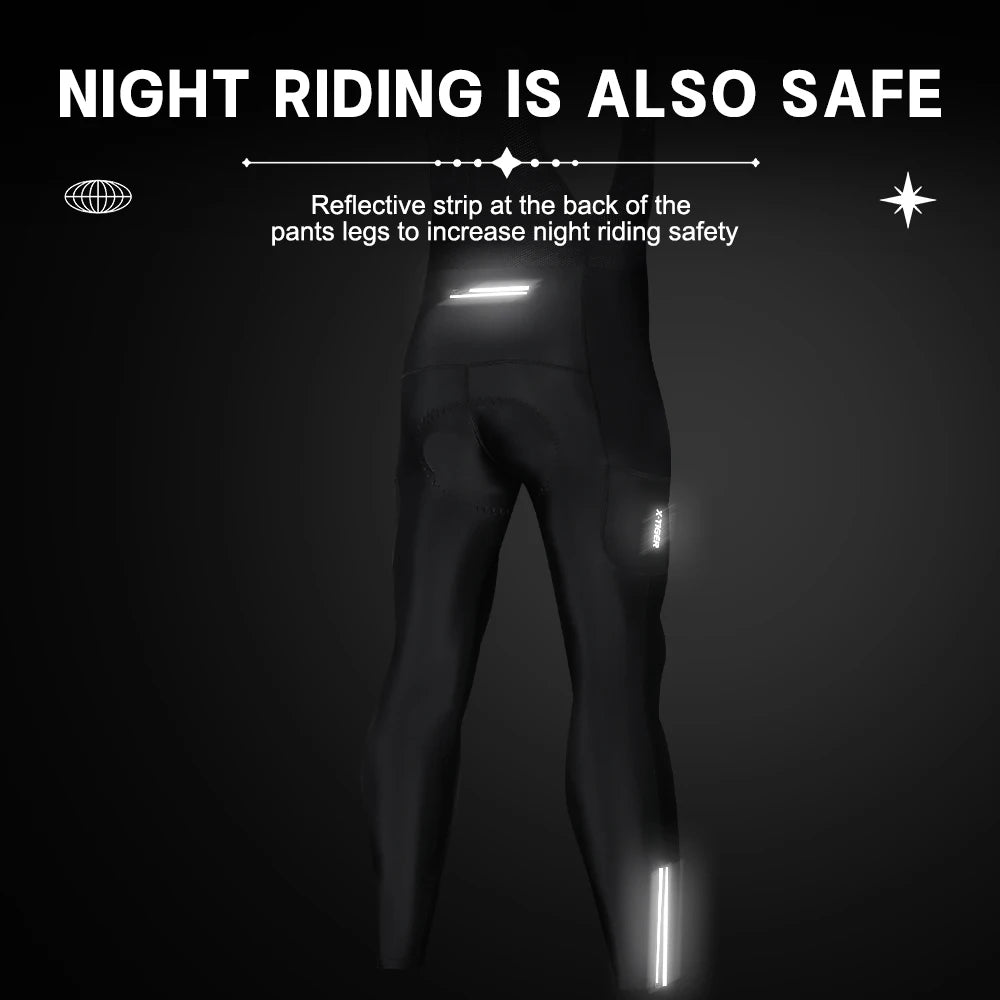 X-TIGER Thermal Winter Cycling Bib Pants for Men with 5D Gel Padding & Back Pocket – Fleece Sports MTB & Road Bike Warm Bibs