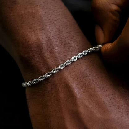 ALIZERO 925 Sterling Silver 4mm Rope Chain Bracelet — Unisex Twisted Link Classic Jewelry for Men and Women