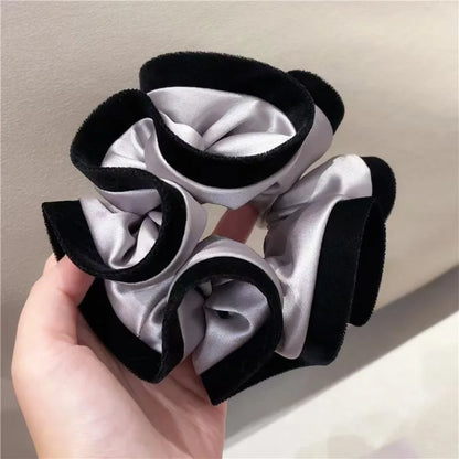 Velvet-Edged Satin Bloom Scrunchie - Elegant Hair Tie for Everyday Style