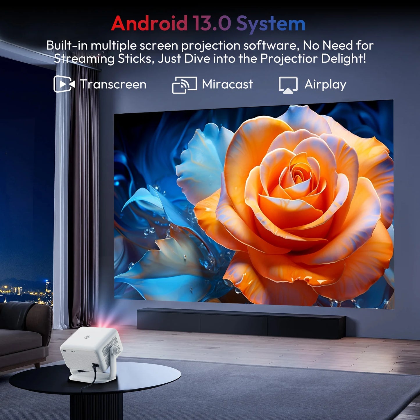 XGDOY 4K 650 ANSI HD Projector | 1080P Netflix, 5G WiFi, USB Beamer, 200'' Home Cinema for Smartphone & Tablet