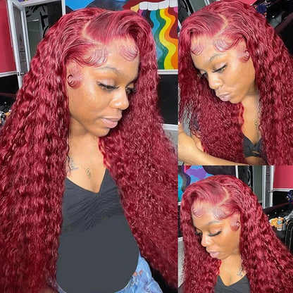 13x4/13x6 Burgundy Deep Wave Frontal Wig – HD Colored 99J Red Curly Human Hair Lace Front for Black Women