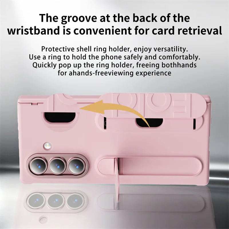 Vertical Wristband Card Slot Kickstand Case for Samsung Galaxy Z Fold 4-7 – Invisible Wrist Stand Protective Cover