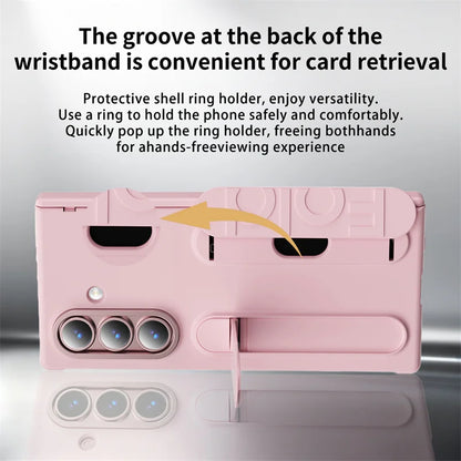 Vertical Wristband Card Slot Kickstand Case for Samsung Galaxy Z Fold 4-7 – Invisible Wrist Stand Protective Cover