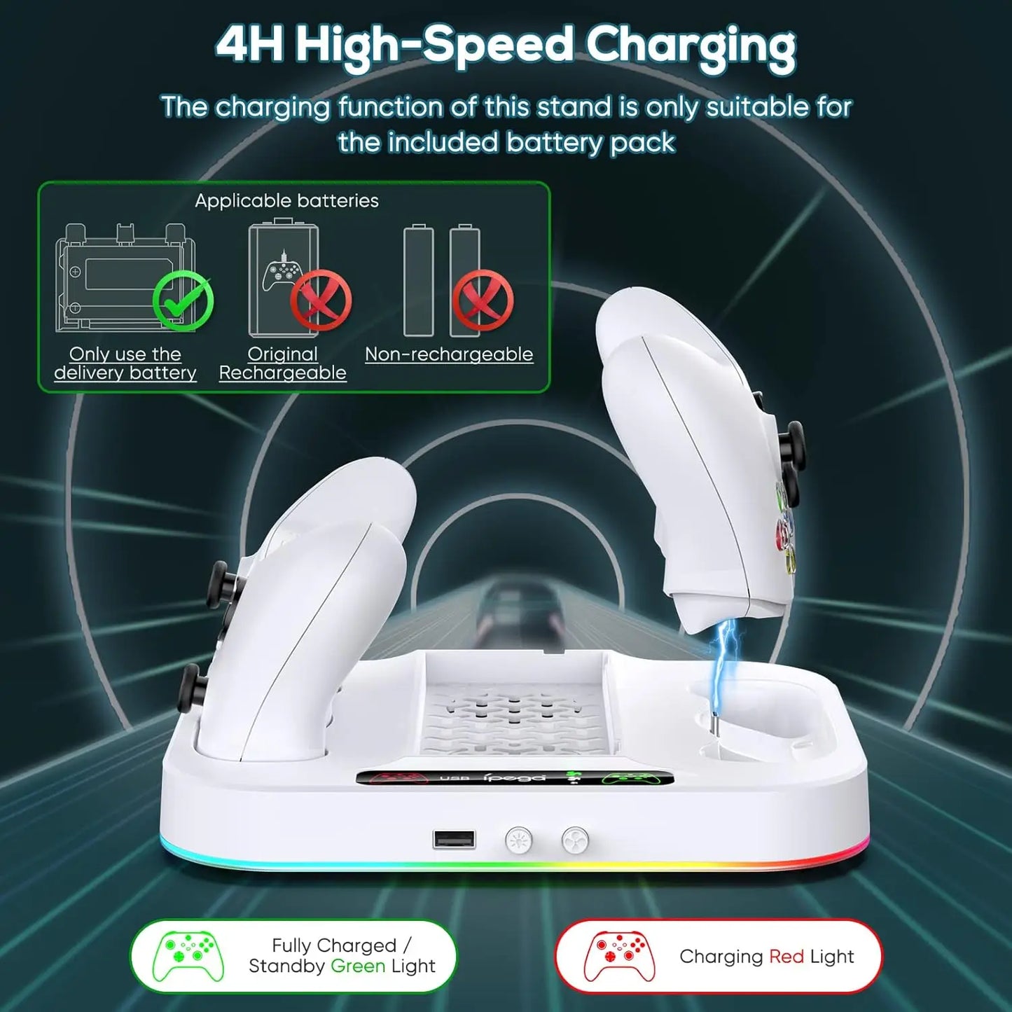 IPEGA Cooling Stand for Xbox Series S – RGB Light, Charging Station with 2x1400mAh Batteries, 3-Speed Adjustable Cooling Fan