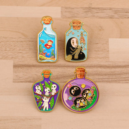 4-Piece Anime Ghost Enamel Pin Set - Magic Bottle Lapel Badges for Backpacks, Clothing, and Collectible Gifts