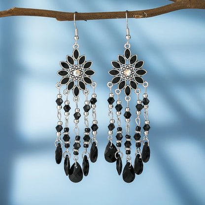 Bohemian Water Drop Tassel Earrings - Vintage Crystal Bead Long Dangle Jewelry for Women