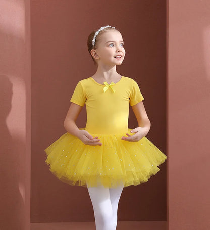 Girls Ballet Tutu Dress — Kids Short & Long Sleeve Tulle Leotard with Bowknot for Dance, Gymnastics & Party