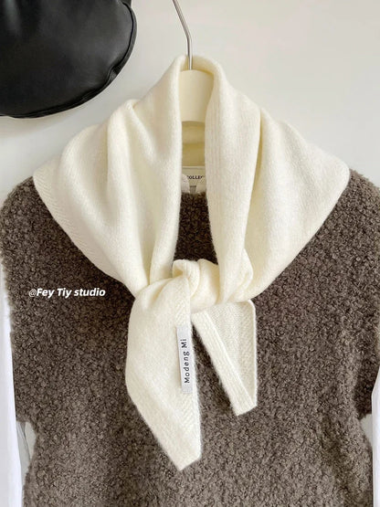 British Korean Style Wool Knitted Triangular Scarf – Multi-Functional Headscarf, Warm Knit Scarf for Women