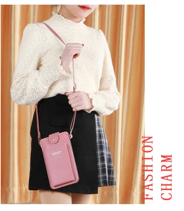 Women's Soft Leather Wallet Crossbody Bag – Touch Screen Phone Purse with Shoulder Strap