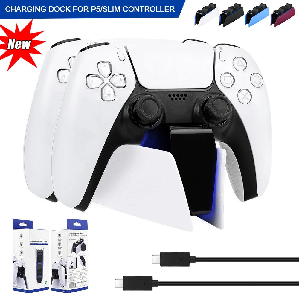 New Fast Dual Charging Station for PS5 - Wireless Game Controller Dock Stand with LED for PS5 Slim Gamepad