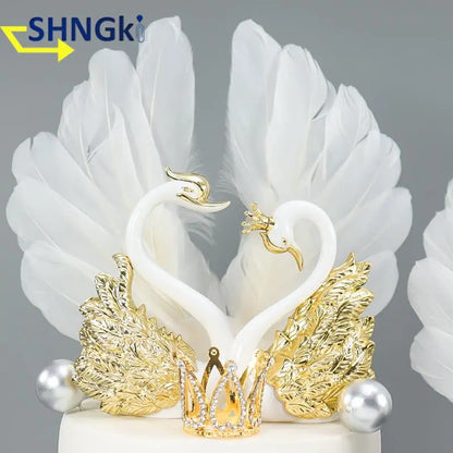 Romantic Crown Swan & Flamingo Cake Topper - Ideal Decoration for Birthday and Wedding Cakes