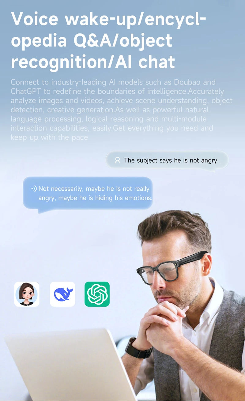 AI Smart Glasses — 8MP Camera Bluetooth Sunglasses with Audio, Video, Calls, Music Player, Multifunctional Wearable