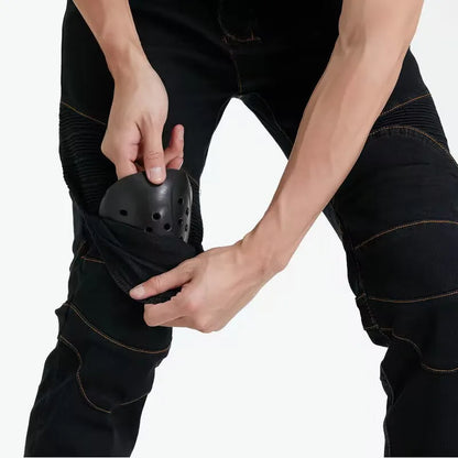 Men's Embroidery Motorcycle Jeans – Protective Gear with Belt, Motocross Pants for Driver License Test & Riding