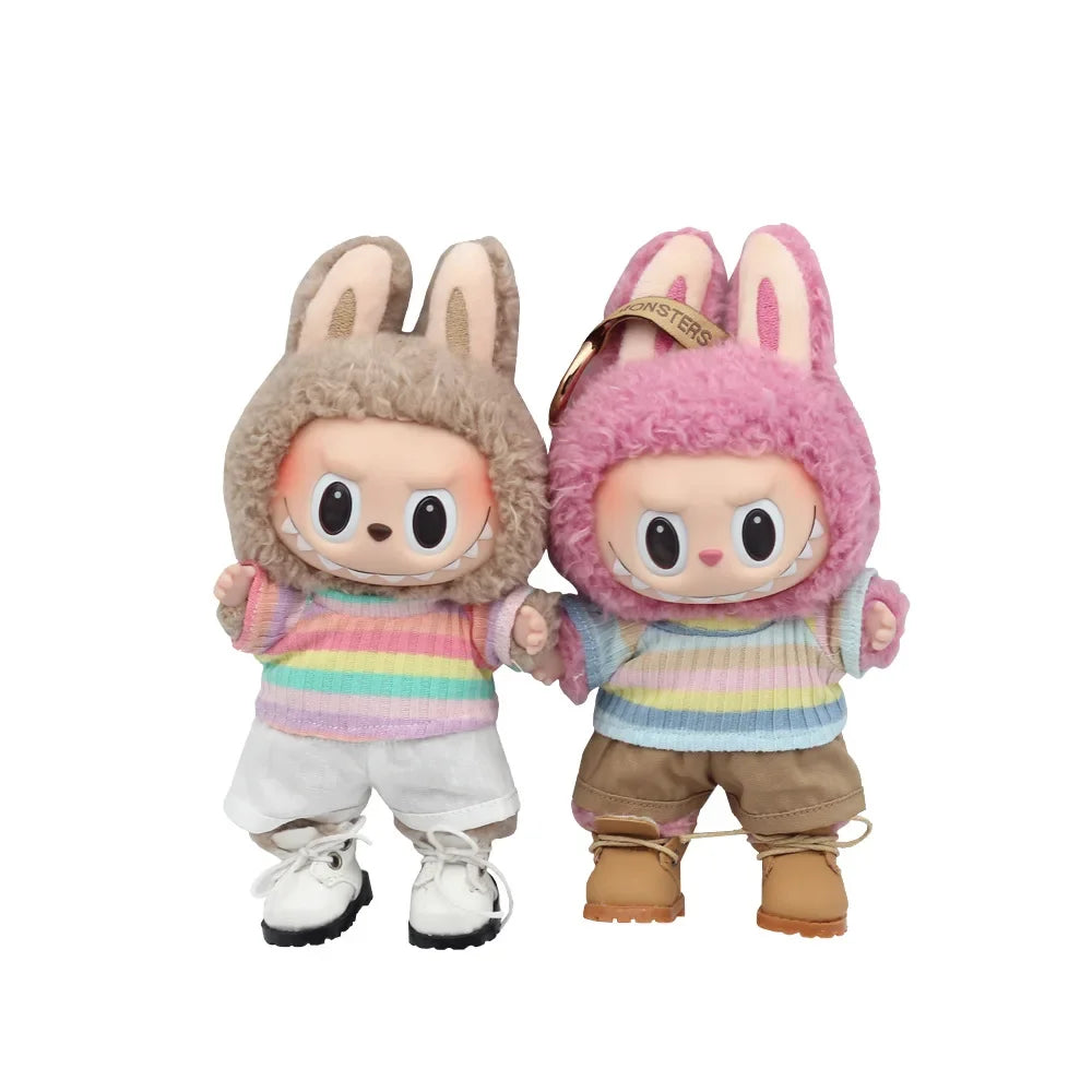 Doll Clothes Outfit for Kpop EXO Labubu & Cotoon Dolls – T-Shirt & Denim Shorts Set for 10-17cm Dolls