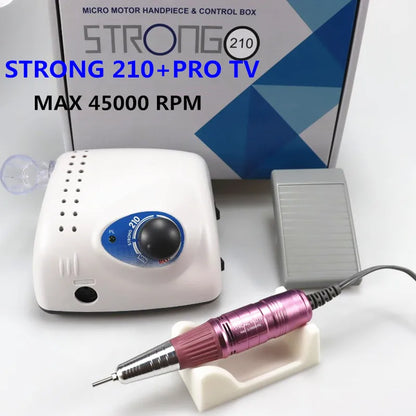 Strong 210 PRO XII Nail Drill 65W 35000RPM Electric Milling Manicure Machine with Cutters