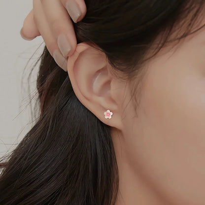 Pink Cherry Blossom Stud Earrings – 925 Sterling Silver CZ Flower Jewelry Gift for Women, Valentine’s Day and Special Occasions