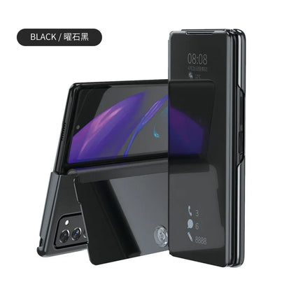 Smart Flip Case for Samsung Galaxy Z Fold – PU Leather Mirror Plating Kickstand Cover, Shockproof Funda for Fold 2/3/4/5/6 & W21/W22 5G