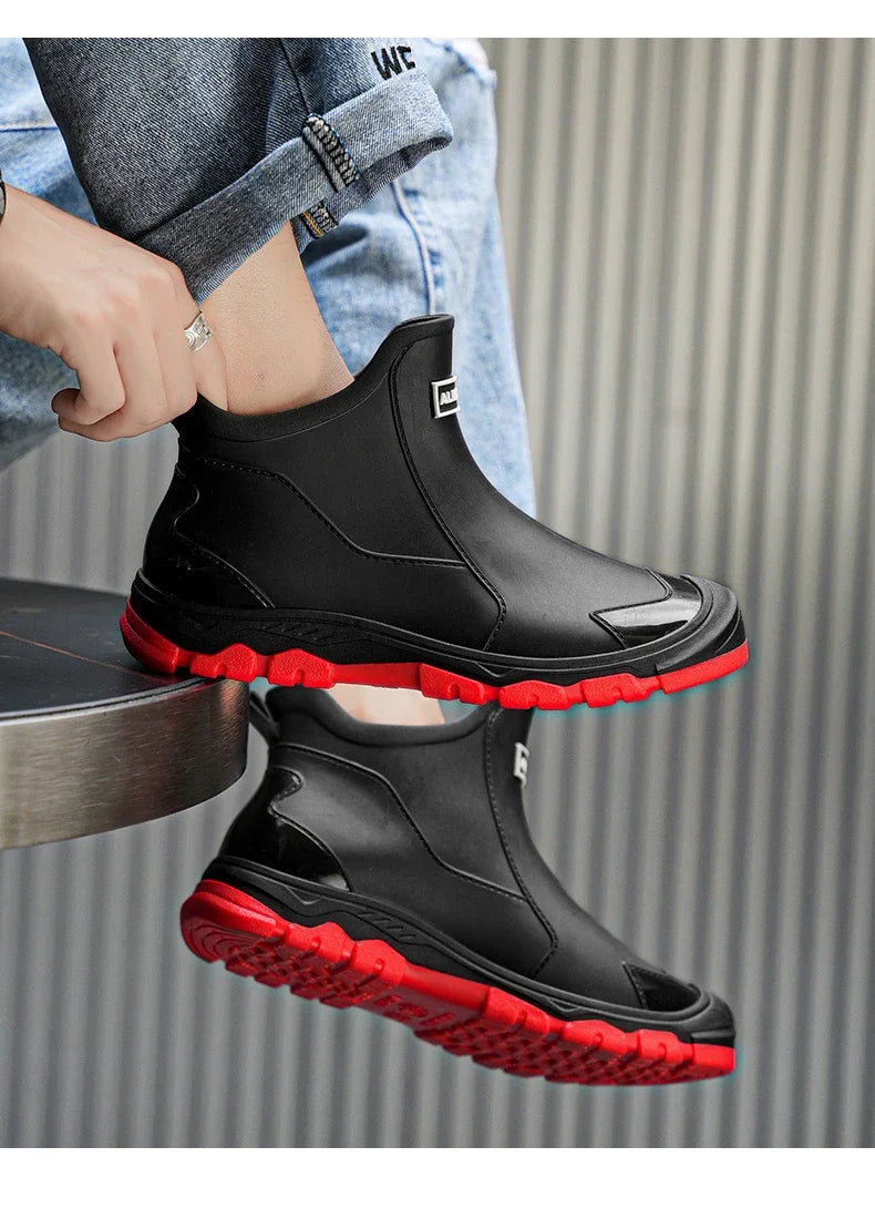 Men’s Waterproof Rain Shoes – Thickened Warm Rubber Short Boots for Work, Fishing & Kitchen Use