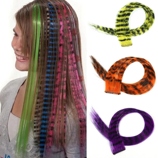 18" Synthetic Long Straight Hair Extension – High Temperature Clip-In Hairpiece, Feather Wig in Blue Rose Color for Women