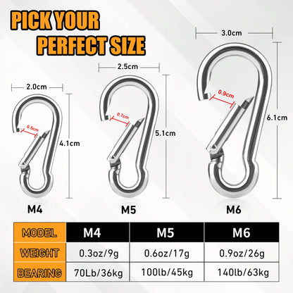 Stainless Steel Spring Snap Carabiner Hooks - 6/12/24Pcs M4 M5 M6 Quick Link Lock Rings for Outdoor & DIY Use