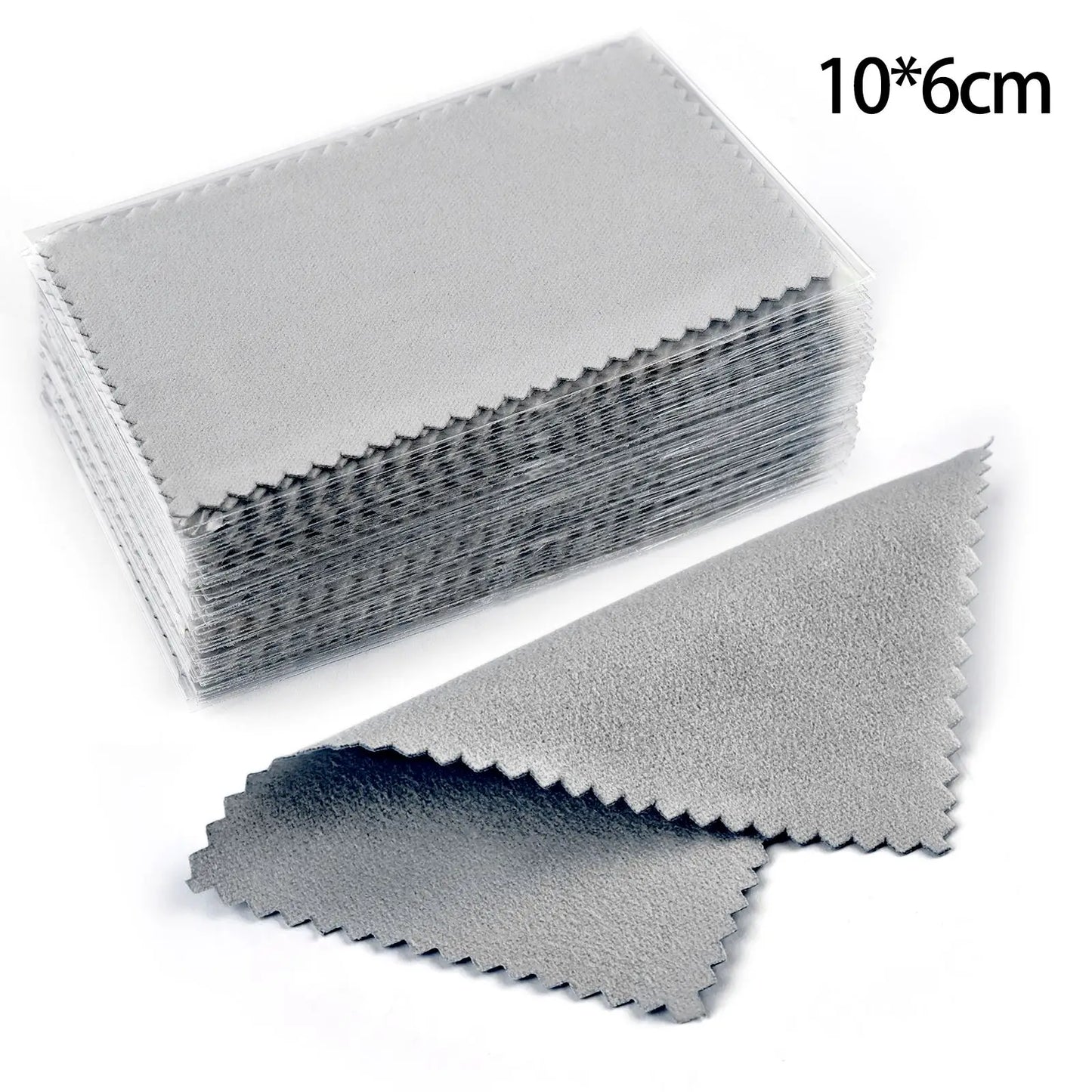 50pcs Silver Polishing Cloths 10x6.5cm & 8x8cm – Soft Cleaning Wipes for Necklaces, Rings & Jewelry Care