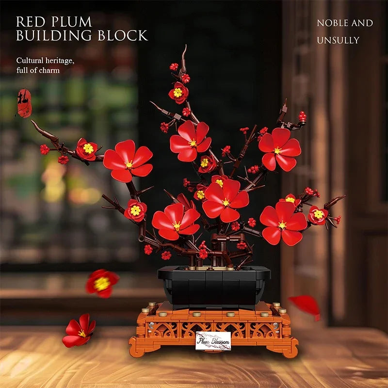 669PCS Plum Blossom Bonsai Building Block Set – Floral Flower Model Bricks, Creative Desktop Decor & Holiday Gift for Kids