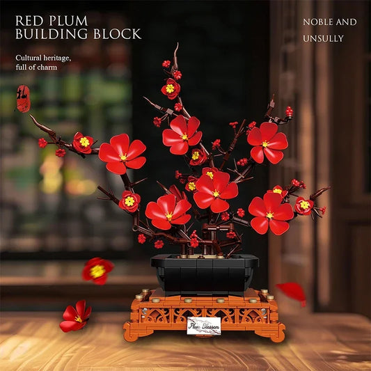 669PCS Plum Blossom Bonsai Building Block Set – Floral Flower Model Bricks, Creative Desktop Decor & Holiday Gift for Kids