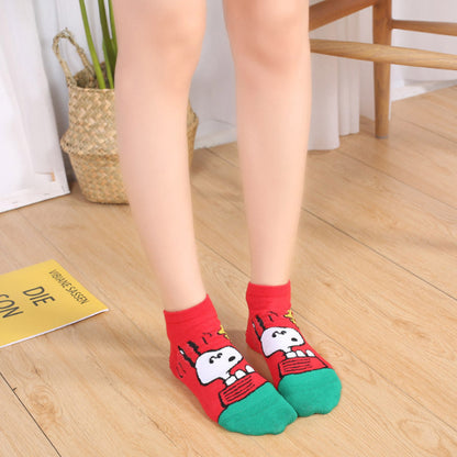 5 Pairs Snoopy Women’s Low-Cut Socks – Retro Cotton Blend Casual Short Socks