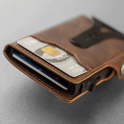 CASEKEY PU Leather Men’s Pop-Up Card Holder Wallet – Slim Minimalist Anti-RFID Smart Wallet with Money Clip & ID Window