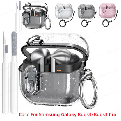 Glitter Transparent Security Lock Case for Samsung Galaxy Buds 3/3 Pro – Charging Case with Cleaning Kit