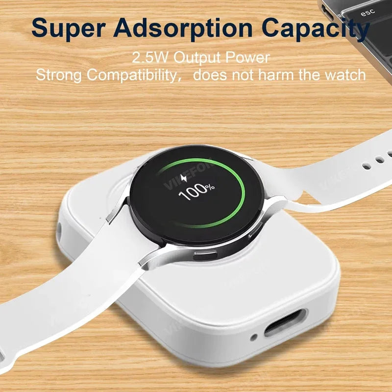 Portable USB-C Magnetic Wireless Charger - Fast Charging for Samsung Galaxy Watch 7/6/5/4, Watch 4 Classic, Watch 5 Pro, Watch 3 & Active
