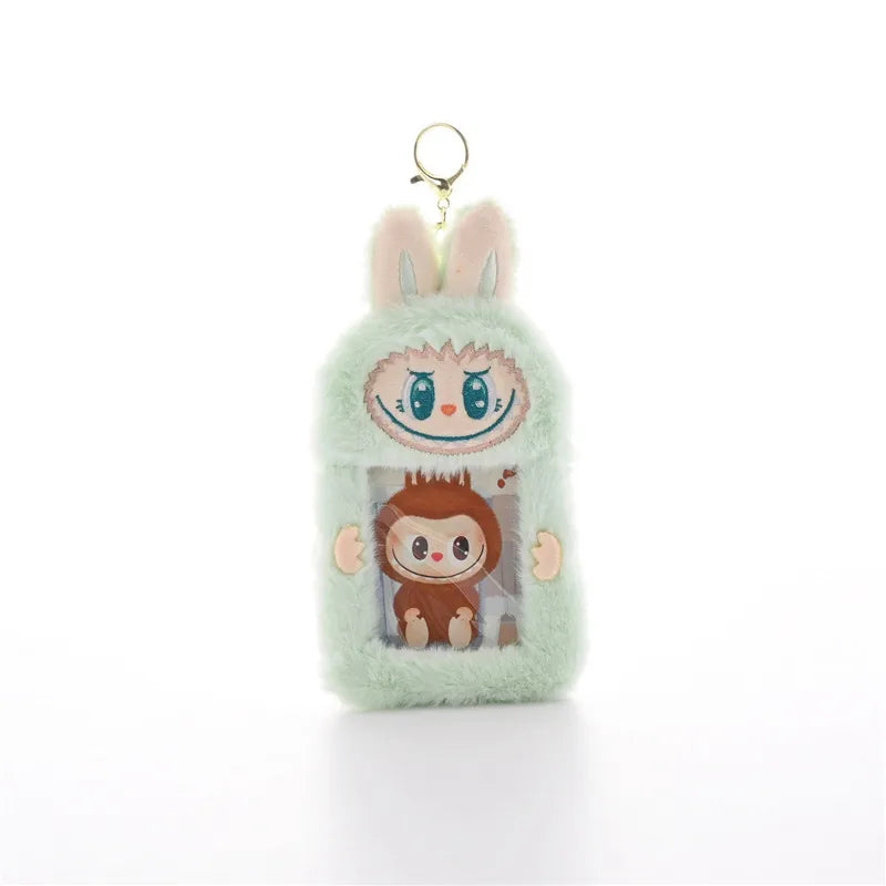 Kawaii Labubu Fluffy ID Card Keychain – Cartoon Sliding Card Holder for Students, Meal & Bus Cards, Cute Photo Album Gift for Kids