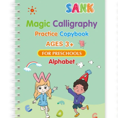 Sank Magic Practice Copybook Set – Reusable Writing Workbook with Pen, English Calligraphy for Preschool Kids Learning & Handwriting Practice