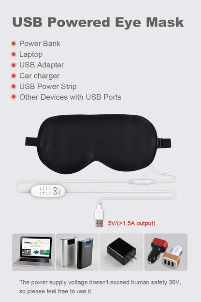 USB Heated Silk Eye Mask — Reusable Steaming Eye Massager for Sleep, Puffiness, Dark Circles & Eye Care