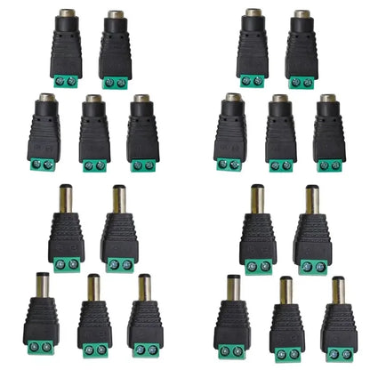 5 Pairs Welding-Free DC Plugs 5.5x2.1mm – Male & Female Green Terminal Power Connectors with Push Button