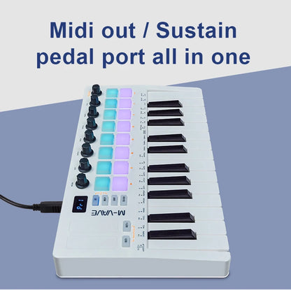 M-VAVE SMK-25 II MIDI Controller Keyboard – 25-Key USB Mini, 16 RGB Drum Pads, 8 Knobs, Music Production Software Included