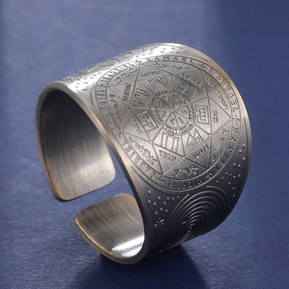 Dawapara 7 Archangels Protection Ring – Metatron Cube, Lilith Symbol, King Solomon Secrets Vintage Amulet Jewelry