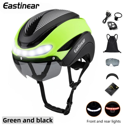Eastinear Ultralight Road Bike Helmet with LED Lights – Magnetic Goggles & Sun Visor Cycling Racing Helmet for Adults (400g)