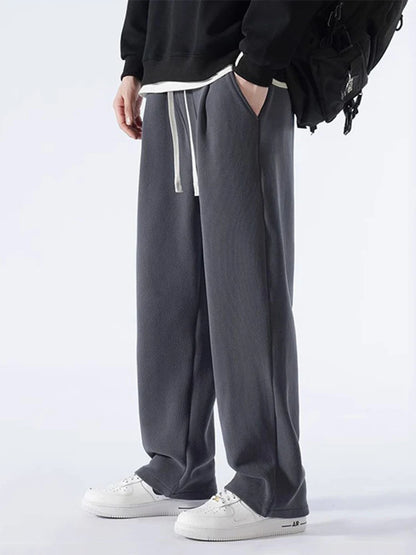 Winter Men’s Korean Fashion Fleece Sweatpants – Thick Warm Wide Leg Loose Thermal Track Pants