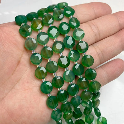 10mm Natural Gemstone Beads - Flat Round Faceted Crystal Jade Loose Beads for DIY Necklace & Bracelet Jewelry Making