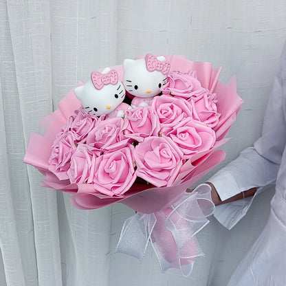 Hello Kitty Plush Bouquet — Anime Rose Soap Flowers for Wedding & Home Decor