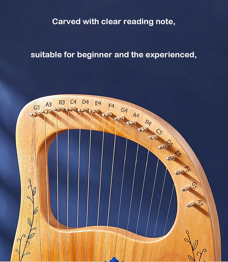 16/21/24-String Lyre Harp – Mahogany Wood Stringed Musical Instrument with Tuning Wrench & Spare Strings