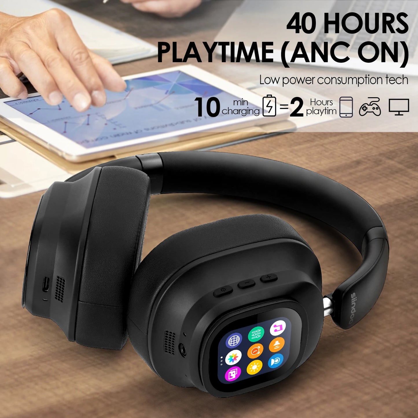Siindoo JH-ANC930Plus Hybrid Wireless Headphones – Active Noise Cancelling with Multi Magnetic Touch Control & LED Display
