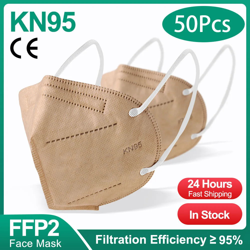 10-200pcs FFP2 KN95 Face Masks – 5-Layer Reusable Black Surgical Mask, Certified Protective Mascarillas