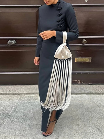 Chic Satin Tassel Patchwork Women’s Handbag – Small Fashion All-Match Shoulder Bag for Spring Summer 2026