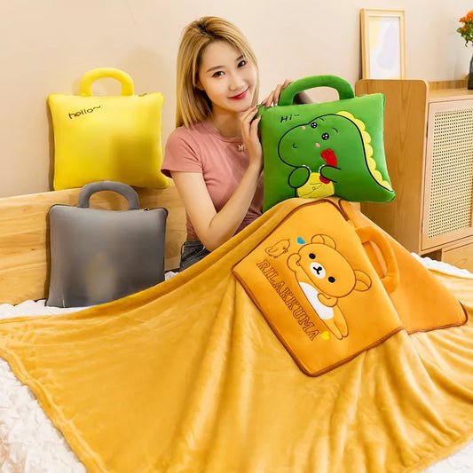 Cute Pillow Quilt - Dual-Use Pillow, Folding Air Conditioning Blanket, Car Interior Cushion Pillow - 3-in-1 Office Nap Cushion Blanket