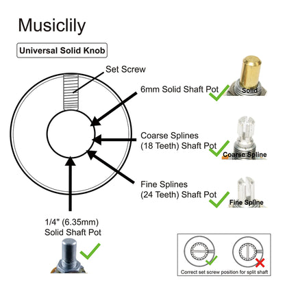 Musiclily Pro Guitar Control Knobs - 1/4 Inch Steel Flat Top Knobs with Set Screws for Electric Guitar & Bass (2PCS)